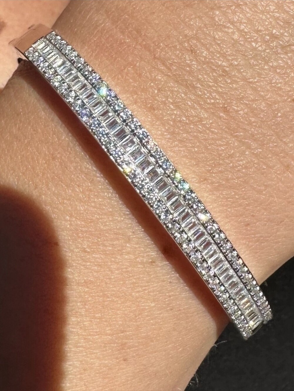 VVS1 11.5 Carat Total Weight Est* Baguette & Round Brilliant  Moissanite Bangle